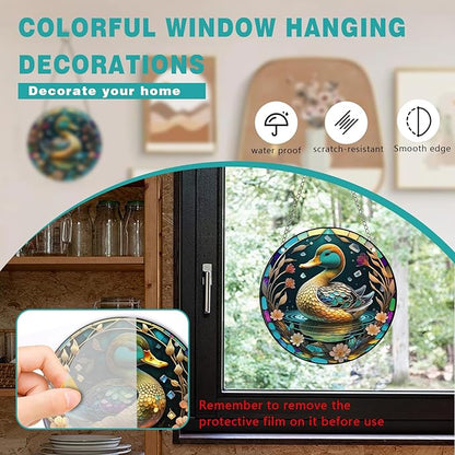 Duck Acrylic Window Hanging,Stained Window Hanging Decor Colorful Ornament,Stained Two-Sided Panel Hangings Decoration,Acrylic Suncatcher for Garden Kitchen Living Room