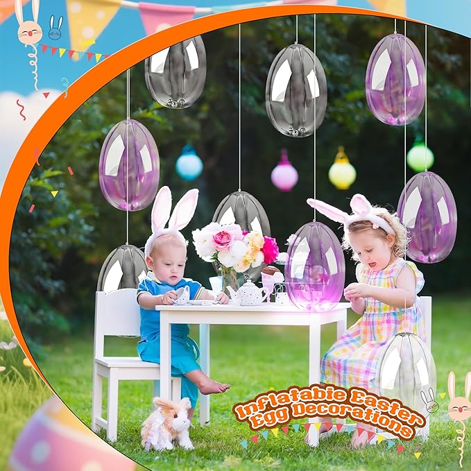 6 Pcs Inflatable Easter Eggs 16 Inch Light up Clear Inflatable Hanging Eggs Decoration for Lawn Indoor Outdoor Yard Easter Party Accessories