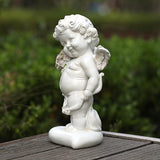 Garden Cupid Angel Statue with Pink Roses, White Cherub Figurine, Outdoor Indoor Decorative Sculpture