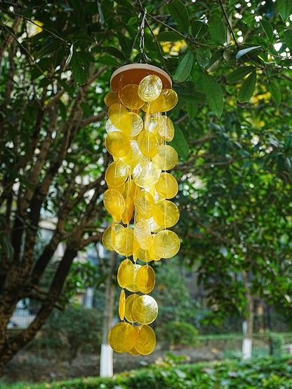 Capiz Shell Wind Chime for Outside 28” Sea Glass Wind Chime Ocean/Beach Themed Chime Gift for Women Mother’s Day Decoration Orange