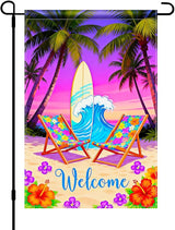 BlissYard Welcome Summer Beach Garden Flag 12x18 Double Sided Vertical Outdoor Decor Surfboard Chair Tropical Yard Garden Lawn Banner Coastal Seasonal Display