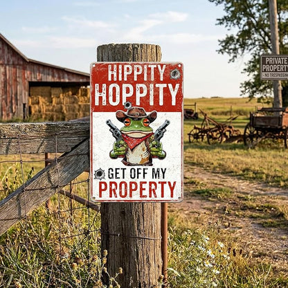 Frog Decor Funny Yard Sign Hippity Hoppity Get Off My Property Outdoor No Trespassing Warning Signs for Door Yard 8x12 Inch