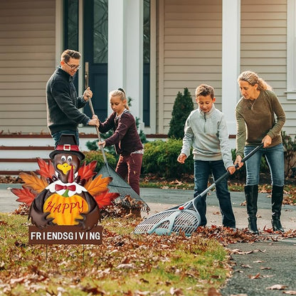 Friendsgiving Metal Turkey Yard Signs Rustic Thanksgiving Decorations with Stakes for Outdoor Indoor Fall Harvest Welcome Sign for Porch, Lawn, and Wall Decor