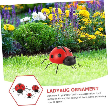Holibanna 3pcs Iron Art Ladybug Decorations Realistic Outdoor Garden Decor Red Ladybug Adornments for Lawns Patios and Gardens Extra Small Small Medium