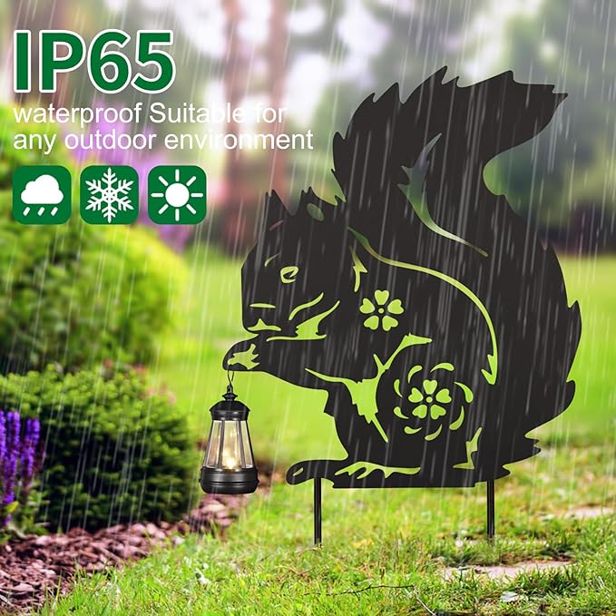 Solar Garden Stake Decorative Lantern for Outdoor, 2 Pack Metal Squirrels Silhouette Lights for Lawn, Pathway, Patio, Yard Outdoor Decor Gifts for Women Mom and Grandma