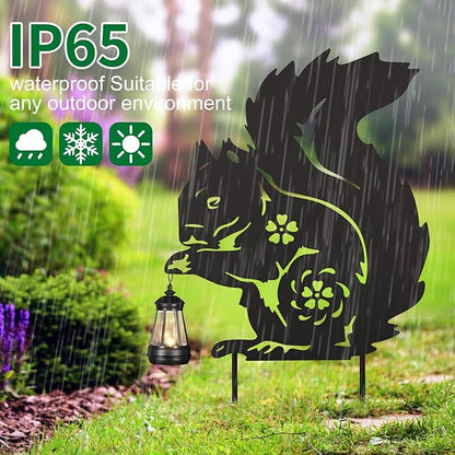 Solar Garden Stake Decorative Lantern for Outdoor, 2 Pack Metal Squirrels Silhouette Lights for Lawn, Pathway, Patio, Yard Outdoor Decor Gifts for Women Mom and Grandma