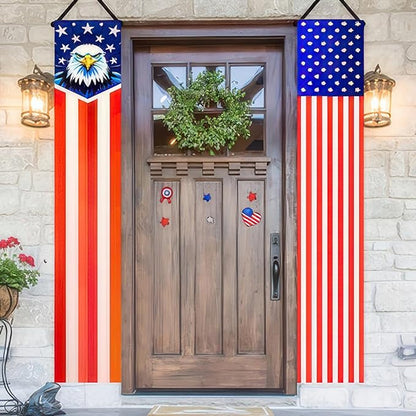 BlissYard 4th of July Decorations 2Pcs Patriotic Decor Door Banner American Flag Banner USA Independence Banners Hanging Porch Signs for Memorial Day Veterans Day Labor Days for Yard Indoor Outdoor Supplies