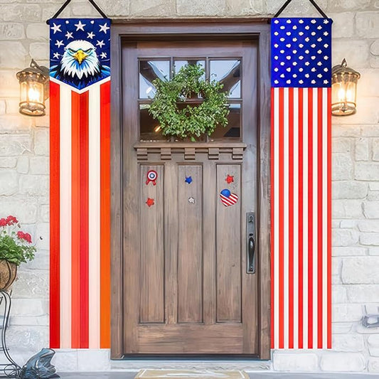 BlissYard 4th of July Decorations 2Pcs Patriotic Decor Door Banner American Flag Banner USA Independence Banners Hanging Porch Signs for Memorial Day Veterans Day Labor Days for Yard Indoor Outdoor Supplies