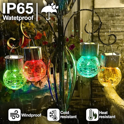Solar Hanging Lanterns Outdoor: 12 Pack Cracked Glass Ball Lights with Clip - Waterproof Warm White Fairy Globe Lighting Yard Tree Ornaments - Gardening Gifts for Mom Grandma