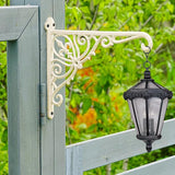 Sungmor Decorative Cast Iron Wall Bracket for Hanging Baskets – 2 Pack Heavy Duty Plant Hanger Hook for Outdoor/Indoor Use – Vintage White Metal Hanging Bracket for Lanterns, Bird Feeders, Signs