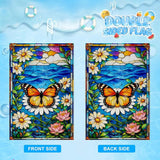 IVN Stained Glass Butterfly Garden Flag 12x18 Inch – Daisy and Water Lily Outdoor Flag, Double Sided Burlap Spring Summer Yard Flag for Porch Lawn Patio Decor