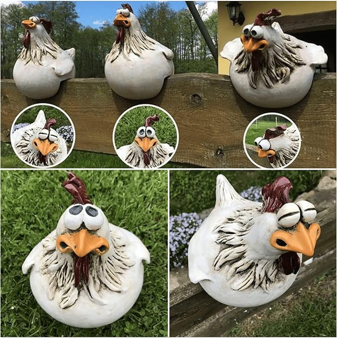 Teaeeno Funny Farm Chickens Sculpture Fence Decor,Outdoor Real Animal Statue,Cute Chicken Sculpture,Curious Chicken Statues for Garden Stairs,Patio,Backyard and Outdoor Farm Decor,3 Chickens a Sets