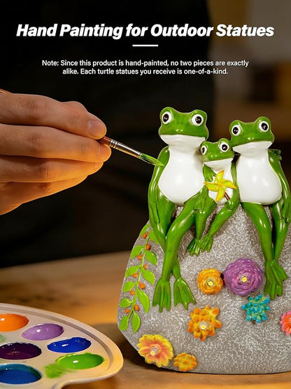 Guhope Solar Garden Statues, Outdoor Solar Frog Decor with Succulent and 6 LED Lights, Outside Yard Figurine Decor for Garden, Lawn, Patio, Balcony, Porch, Unique Gifts for Mom Grandma