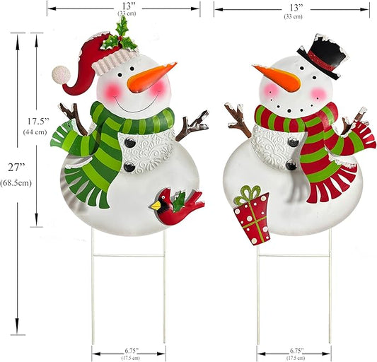 Outdoor Christmas Decorations,2 Pack Snowman Garden Stakes Decoration, Metal Holiday Yard Art, Winter Outdoor Decor, Metal Garden Lawn Decor for Xmas Pathway Patio