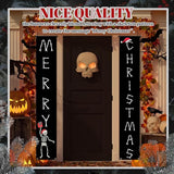 Gothic Christmas Door Banner Gothic Skeleton Christmas Decor for Outdoor, Spooky Skeleton Hanging Merry Xmas Porch Door Sign for Outside Yard Party Decor