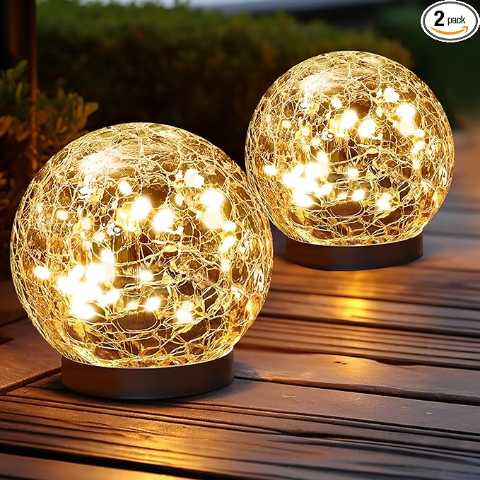 JKIMK Solar Globe Lights Outdoor Waterproof-Solar Balls Garden-Cracked Glass Ball Solar Lights Outdoor-Solar Orbs Outside-Outdoor Decorations Patio & Yard Lawn Backyard Decor (GUO-XBQ-5-5-5)