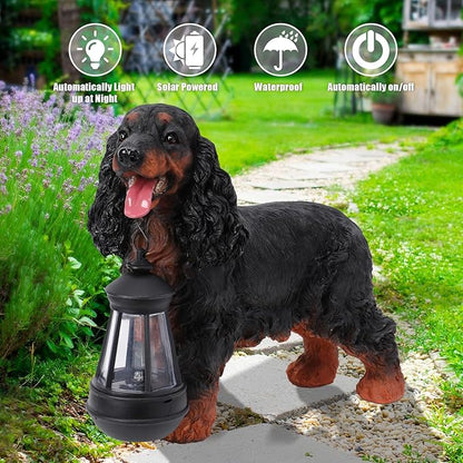 Garden Dog Statues Outdoor Decor, Solar Lights Outdoor Cocker Spaniel Figurine Garden Decorations Solar Dog Ornaments for Patio, Lawn, Yard Art Decoration, Housewarming Gifts