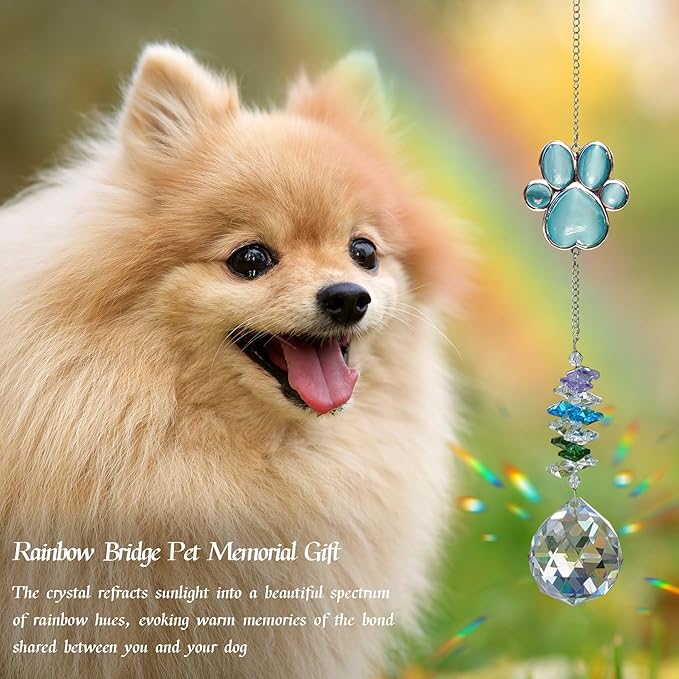 Dog Memorial Gifts for Loss of Dog, Pet Memorial Suncatcher, Pet Sympathy Gifts, Paw Print Suncatcher with Card & Gift Box, Remembrance Bereavement Gift for Loss of Dogs Cats