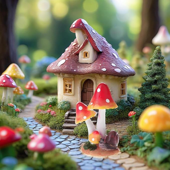 MUAMAX Miniature Mushrooms Snail Fairy Garden Mushroom Fairy Garden Accessories Small Mushroom Figurine Bonsai Craft Decro Micro Landscape Ornaments