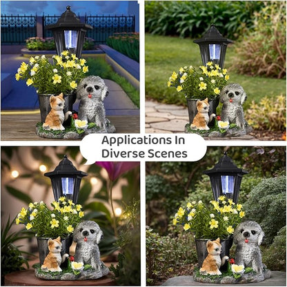 Garden Statue Decor, Flower Pots Planters Pots for Succulent, Outdoor Garden Sculpture for Patio Balcony Yard Lawn Decor, Outdoor Statues for Balcony Gifts (Dog&Cat)