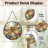Dragonfly Flower Stained Glass Window Hanging Suncatchers, Dragonfly Sun Catchers Indoor Window Glass Wall Art Decor, Nature Insect Floral Wall Hanging Decorations Sculptures, 7.9x7.9in