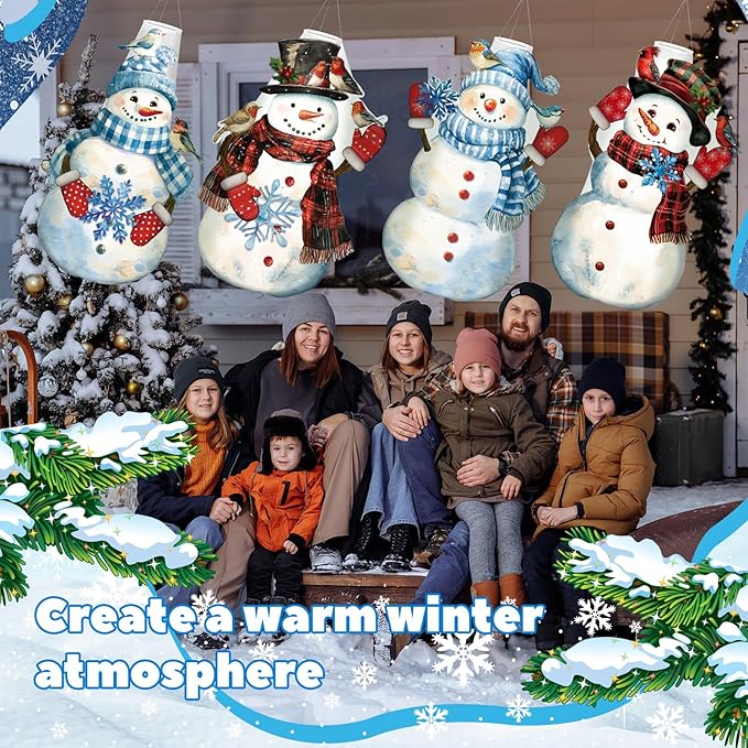Moucuny 4 Pcs Winter Windsocks 3D Hanging Snowman Windsocks Cute Waterproof Snowman Wind Sock Flags for Winter Yard Garden Decorations