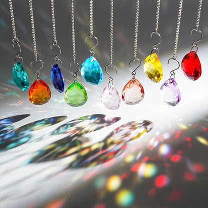 H&D HYALINE & DORA 10pcs Bauhinia Crystal Suncatcher Prisms Chandelier Beads Replacement 38mm Hanging Crystals Ornament Pendant for Window Wedding Party Decor,Red