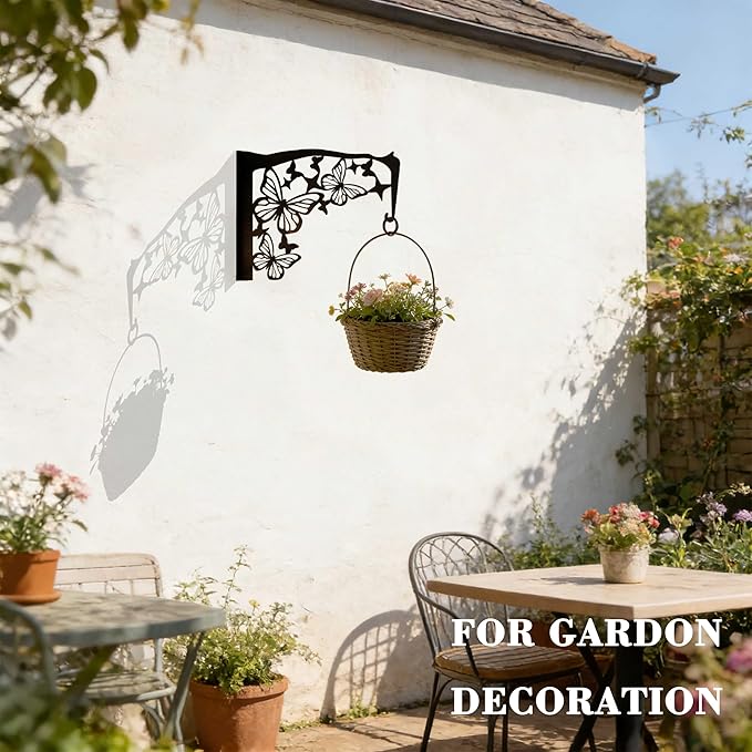 Black Metal Butterfly Plant Wall Hanger Hook for Outdoor Indoor, Hanger Bracket for Blasket Pot Staghorn Fern Bird Feeder Wind Chime, Butterfly Decor for Wall Window Patio Porch Garden Home
