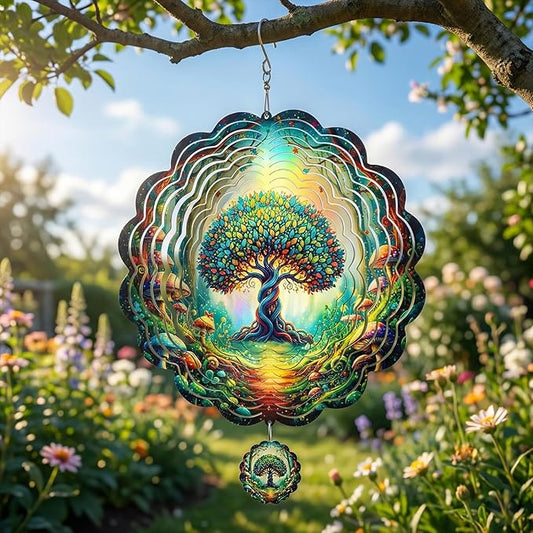 Tree of Life Wind Spinners Outdoor, 12In Stainless Steel Wind Spinners Outside, 3D Kinetic Hanging Sculpture, Rustproof Metal Garden Decor Ornaments for Yard Art, Women, Men, Holidays