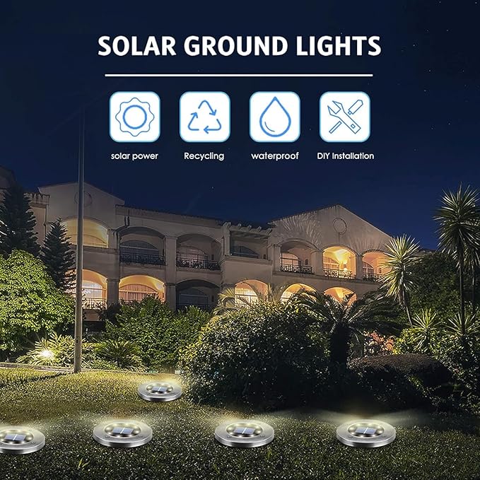 OULONGER Solar Ground Lights 16Pack, Garden Solar Outdoor Waterproof Pathway Bright In-Ground Lights Outdoor Lighting Decor for Lawn, Patio, Yard, Driveway,Walkway Warm Light