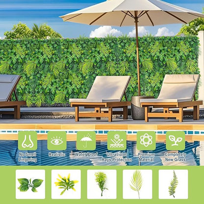 Grooy 20"X20" Artificial Grass Wall, 12PCS Boxwood Hedge Panels UV-Protected Greenery Privacy Hedge Screen, Grass Backdrop Wall for Indoor Outdoor Patio Balcony, Party Garden Fence Decor