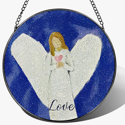 8'' Love Angel Ornament, Stained Glass Window Hanging, Sun Catcher Window Decor, Holiday Decor, Gifts for Christmas, Christian Gift, Religious Gift, Spiritual Gifts for Women & Friends
