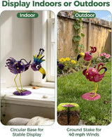 Whimsical Metal Bird Garden Statues Set of 2, Colorful Outdoor Yard Art with Stakes, Weather-Resistant Metal Bird Figurines for Garden Lawn Patio Decor, Cute Garden Gift