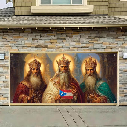 HOMETITUTE 13x6ft Three Kings Day Garage Door Banner Dia de Reyes Puerto Rican Flag Design Polyester Large Outdoor Decoration for Epiphany Celebration Holiday Party Yard Home School