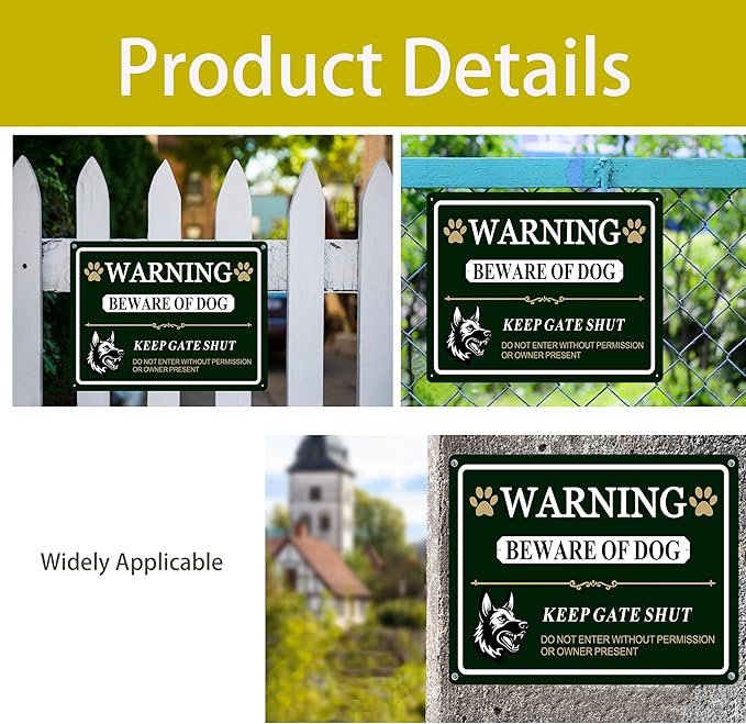 Large Beware of Dog Sign Keep Gate Shut Do Not Enter Signs, 14"x10".04"Metal Heavy Duty Wall Decor, Reflective Aluminum,UV Ink Printing,Weatherproof for Indoor/Outdoor with Easy Mount, 2 Pack