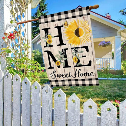 ORTIGIA Summer Sunflower House Flag Burlap Vertical Double Sided 28 x 40 Inch Home Sweet Home Spring Floral Flower Large House Flag Buffalo Check Plaid Home Front Yard Patio Outside Outdoor Decor