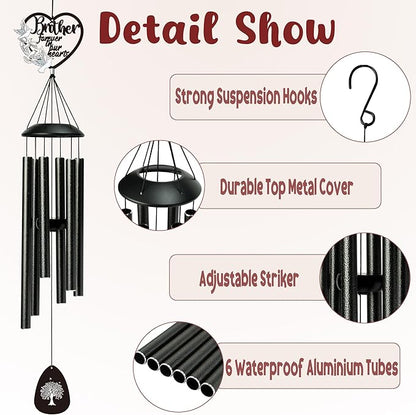 BUoonyer Brother Memorial Wind Chimes - Memorial Gifts for Loss of Brother, Remembrance Sympathy Gift, Loved Ones Boy Men Commemorative Bereavement Windchimes for Outdoor Outside Patio Decor