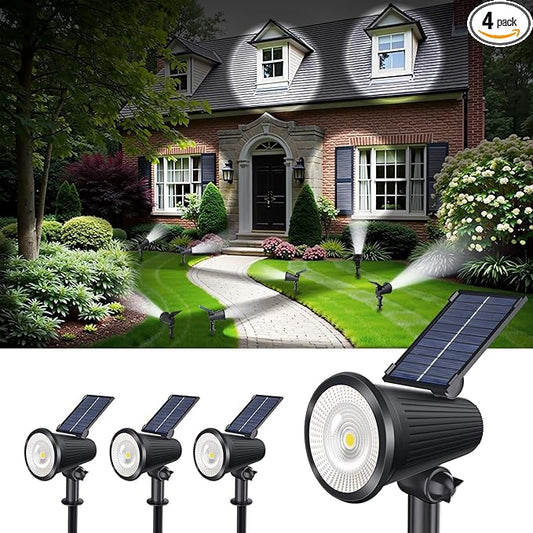 Solar Powered Spotlights Outdoor Waterproof Sunset Spot LED Lamp Ultra Bright for Tree, Flag, Lawn, Statue, Pool, Garden, House, Wall, Yard, Path Outdoor Landscape Uplighting 4 Pack Cool White
