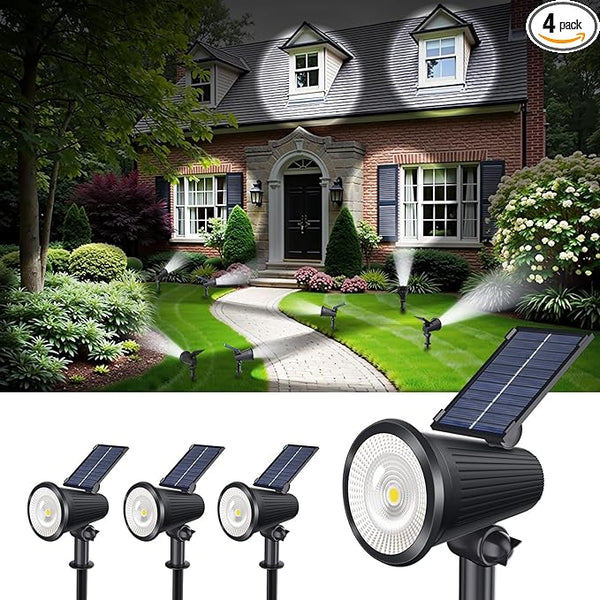 Solar Powered Spotlights Outdoor Waterproof Sunset Spot LED Lamp Ultra Bright for Tree, Flag, Lawn, Statue, Pool, Garden, House, Wall, Yard, Path Outdoor Landscape Uplighting 4 Pack Cool White