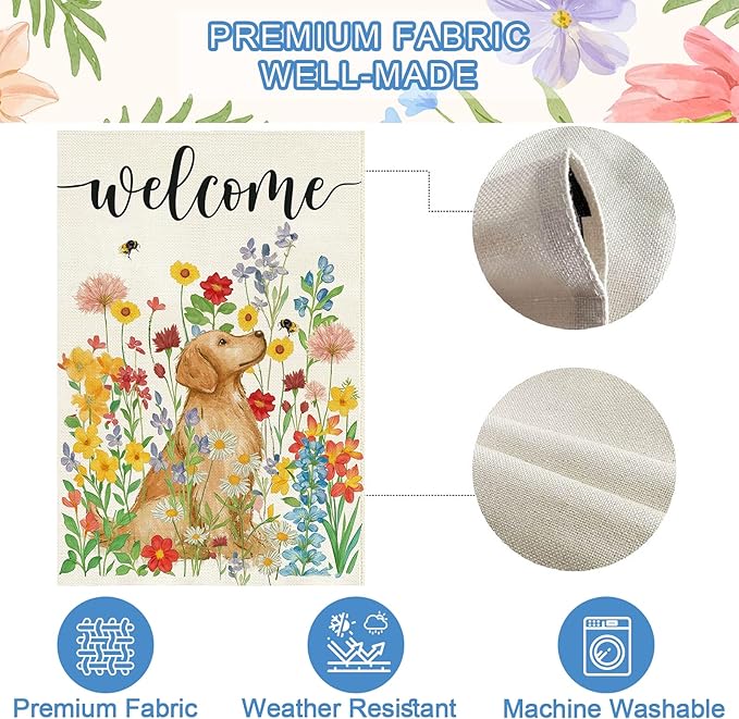 Baccessor Spring Summer Dog House Flag 28x40 Inch Double Sided Burlap, Floral Flowers Large Garden Flag Holiday Yard Porch Patio Farmhouse Outdoor Outside Decoration