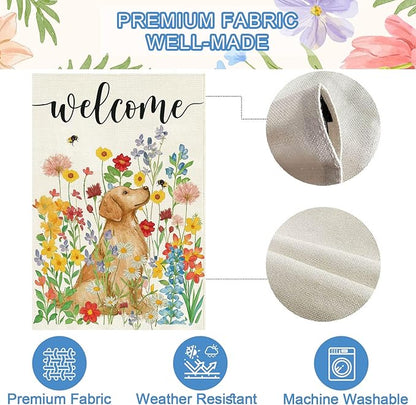 Baccessor Spring Summer Dog House Flag 28x40 Inch Double Sided Burlap, Floral Flowers Large Garden Flag Holiday Yard Porch Patio Farmhouse Outdoor Outside Decoration