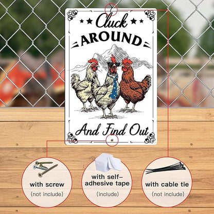 Putuo Decor Funny Chicken Sign Cluck Around And Find Out Metal Tin Sign Funny Wall Decor For Farmhouse Chicken Coop For Garden Decor Vintage Metal Tin Sign Plaque Outdoor Decor 12x8 Inch