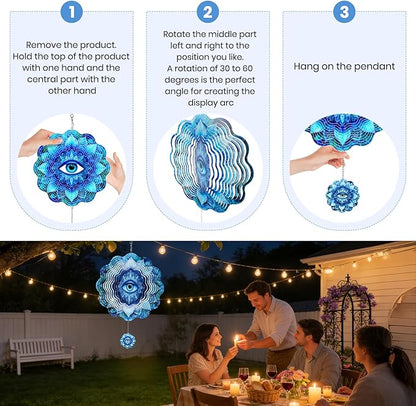Wind Spinners Outdoor Eye, 12 inch Laser Cut Metal Art Geometric Pattern Wind Spinners Craft Decor Birthday Gifts for Women and Mom - Hanging Kinetic for Yard, Garden, Patio, Outdoor