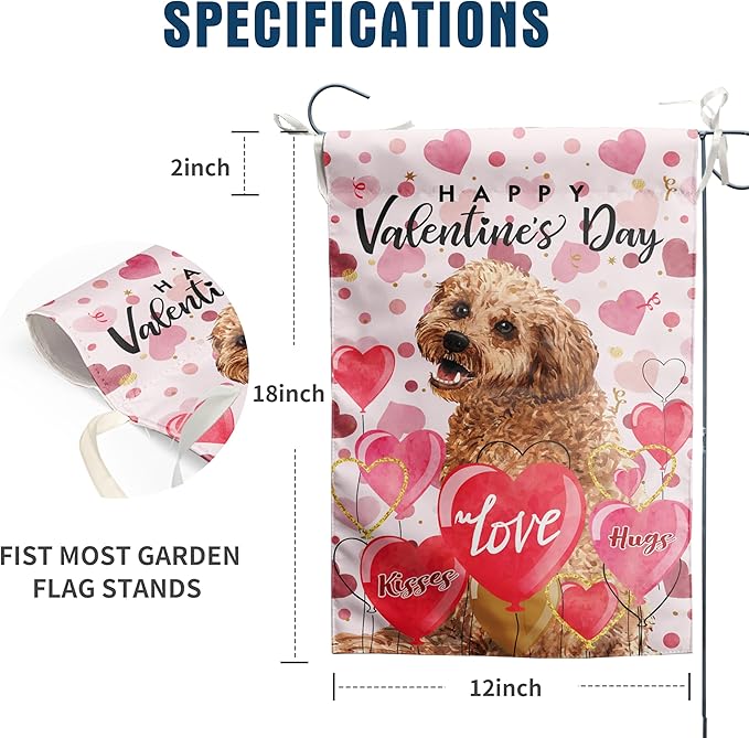 Golden Doodle Valentine Garden Flag Valentines Day Flags for Outside 12x18 Double Sided Small Yard Flags Dog Valentine's Day Decor Outdoor Lawn Valentines Banners Front Porch
