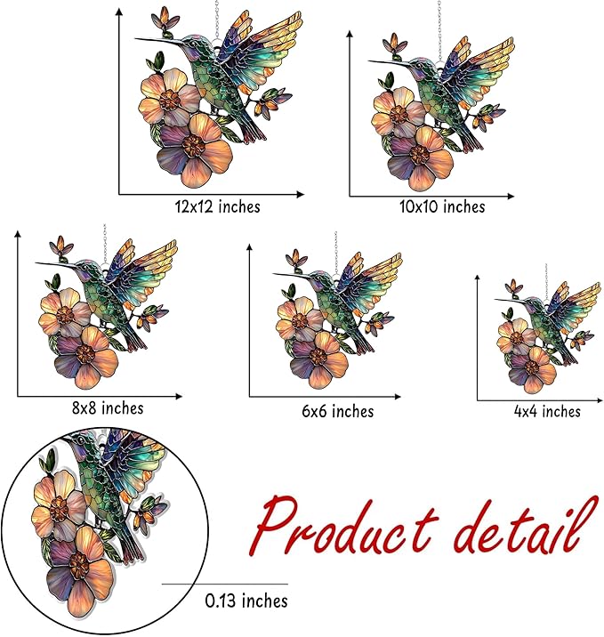 Hummingbird and Flower Acrylic Suncatcher, Flower Suncatchers for Window Hangings, Stained Glass Effect Garden Decor, Gift for Mother's Day, Mom, Grandma, Wife, Women