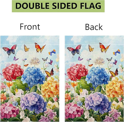 Hydrangea Garden Flag 12x18 Double Sided, Spring Summer Floral Welcome Yard Decor, Farmhouse Outdoor Flag for Lawn Patio Porch