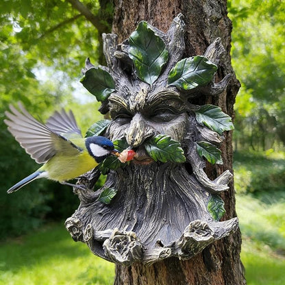 Whimsical Tree Face Garden Decoration ，Tree Faces Decor Outdoor Wallmounted Statue Art with Leaf Features, Outdoor Decor Garden Accessory (Home Decor)