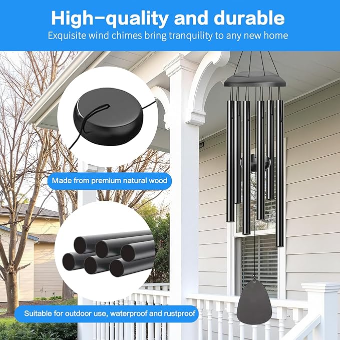 Wind Chimes Outdoor - 6 Tubes 26" Memorial Garden Chime, Retirement & Sympathy Gift for Patio Yard Decoration, Retired Gift for Mom Women Grandma Neighbors Black