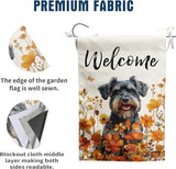 Floral Schnauzer Garden Flag Fall Yard Flag Wildflower Dog Garden Flags Orange Autumn Lawn Flags Welcome Thanksgiving Outdoor Flags for Outside 12x18 Double Sided Small