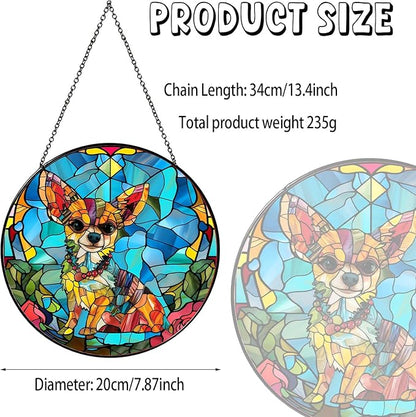 Chihuahua Stained Glass Window Hanging Chihuahua Sun Catcher Decor Dog Lover Gifts for Women Suncatchers for Garden Home Windows Hanging Decoration, 7.87inch